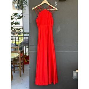 Vintage Joan Leslie Kasper Long Maxi Dress Wmn  8 Red Strappy Halter Formal Gown